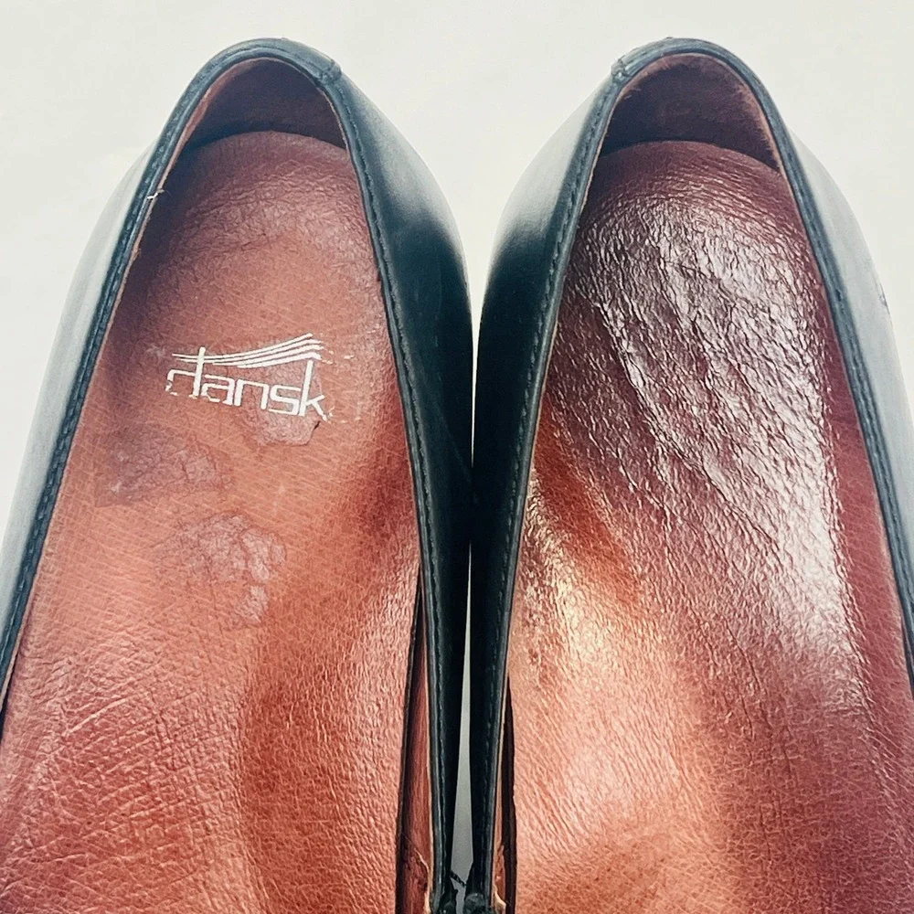 Dansko Shanda Shoes Womens 38/7.5-8‎ Black Leather Waterproof Wedge Heel Comfort - Picture 4 of 12
